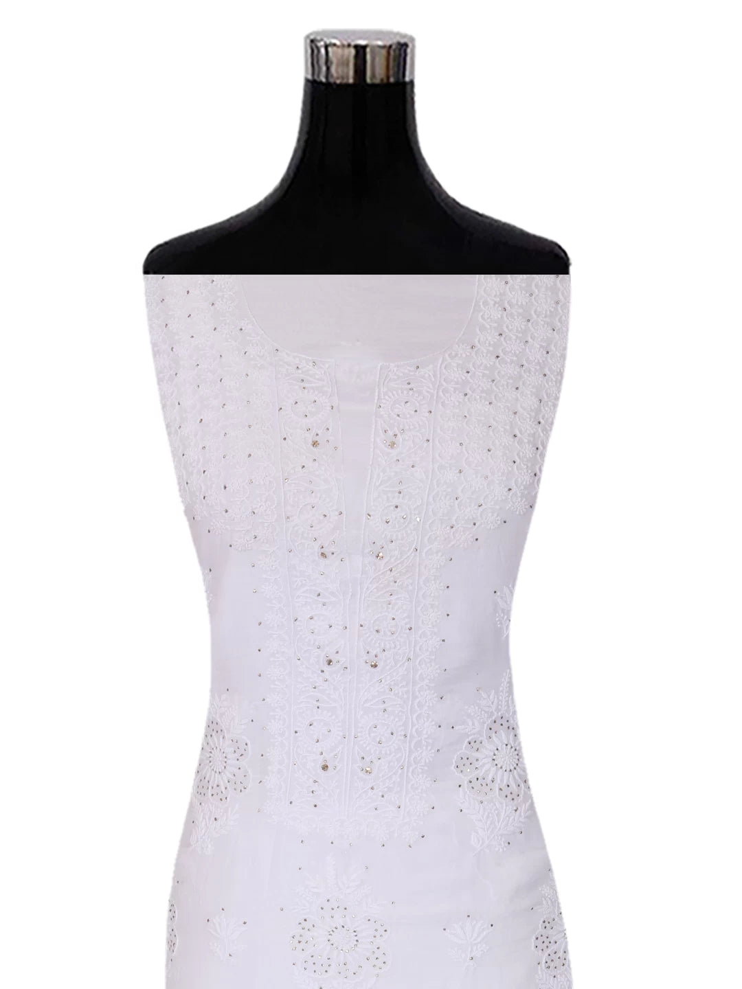 Ada Hand Embroidered White Muslin Lucknowi Chikankari Unstitched Kurta Piece With Muqaish Work 01A167521