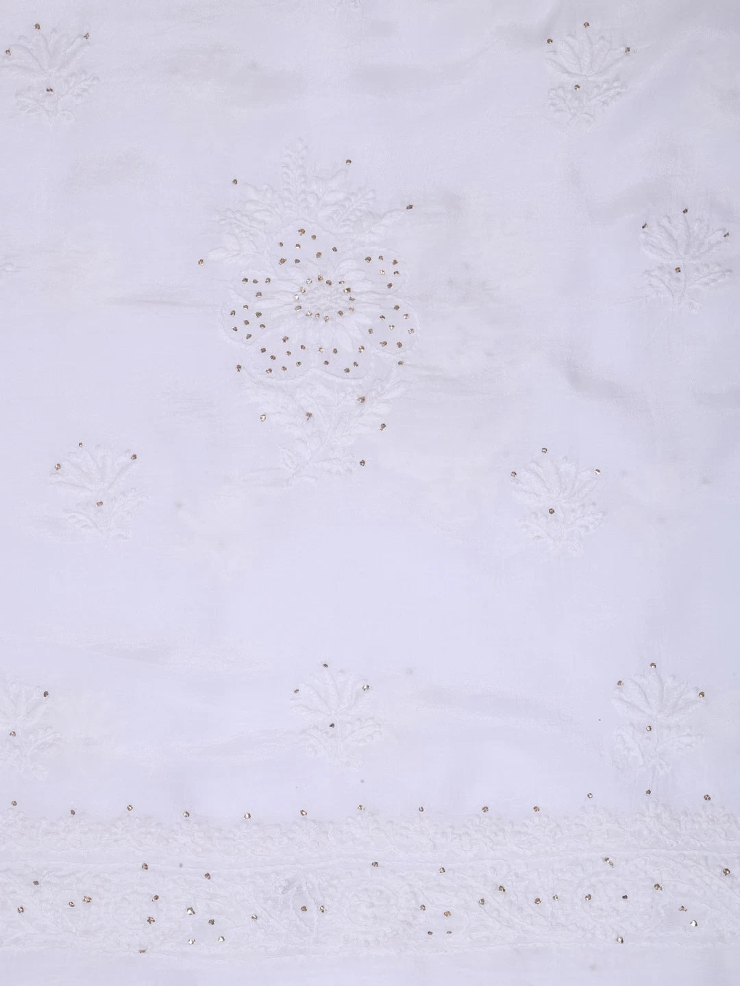 Ada Hand Embroidered White Muslin Lucknowi Chikankari Unstitched Kurta Piece With Muqaish Work 01A167521