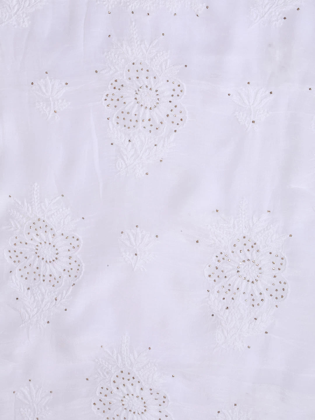 Ada Hand Embroidered White Muslin Lucknowi Chikankari Unstitched Kurta Piece With Muqaish Work 01A167521