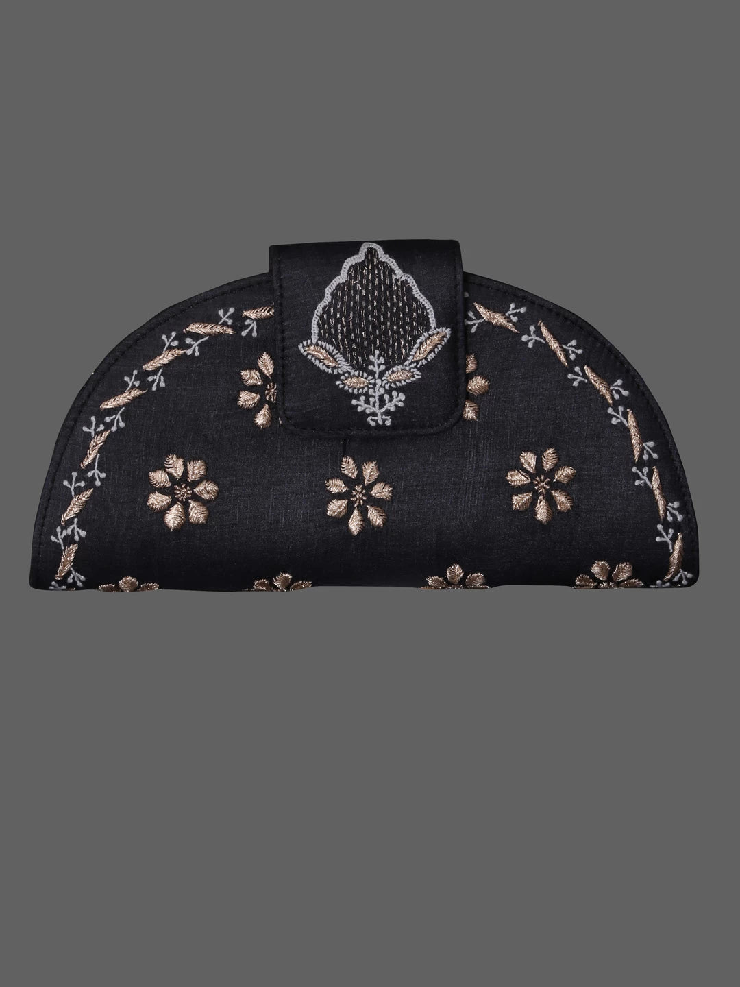 Ada Hand Embroidered Zed Black Silk Lucknowi Chikankari Clutch With Zari Work 01A398283
