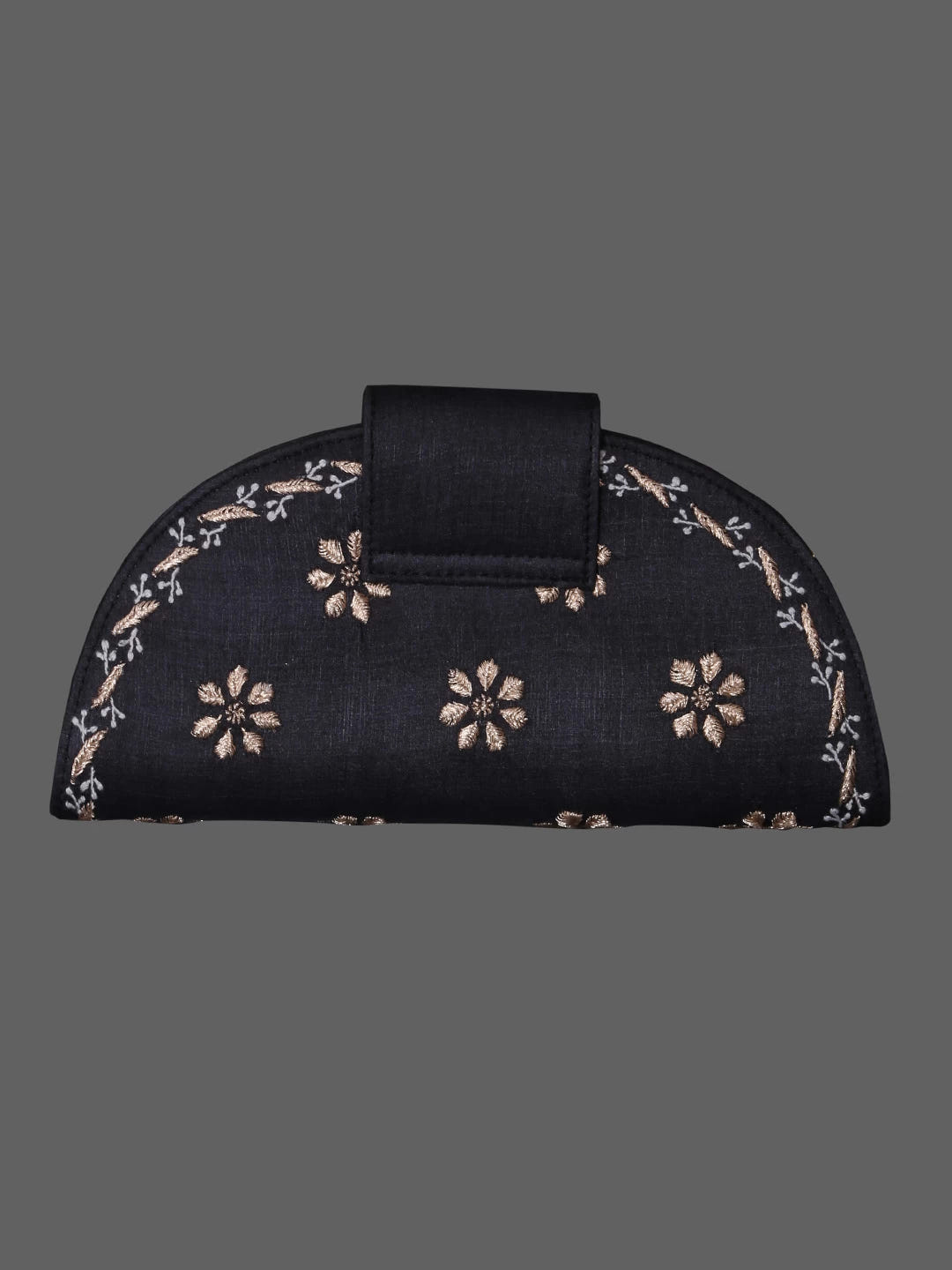 Ada Hand Embroidered Zed Black Silk Lucknowi Chikankari Clutch With Zari Work 01A398283