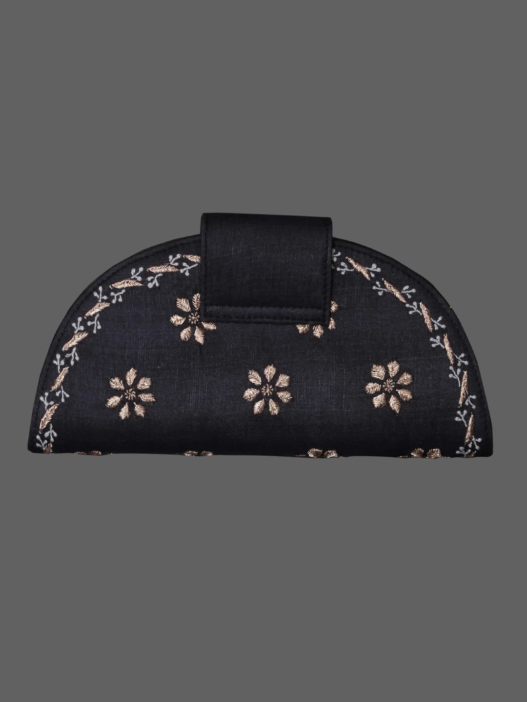 Ada Hand Embroidered Zed Black Silk Lucknowi Chikankari Clutch With Zari Work 01A398283