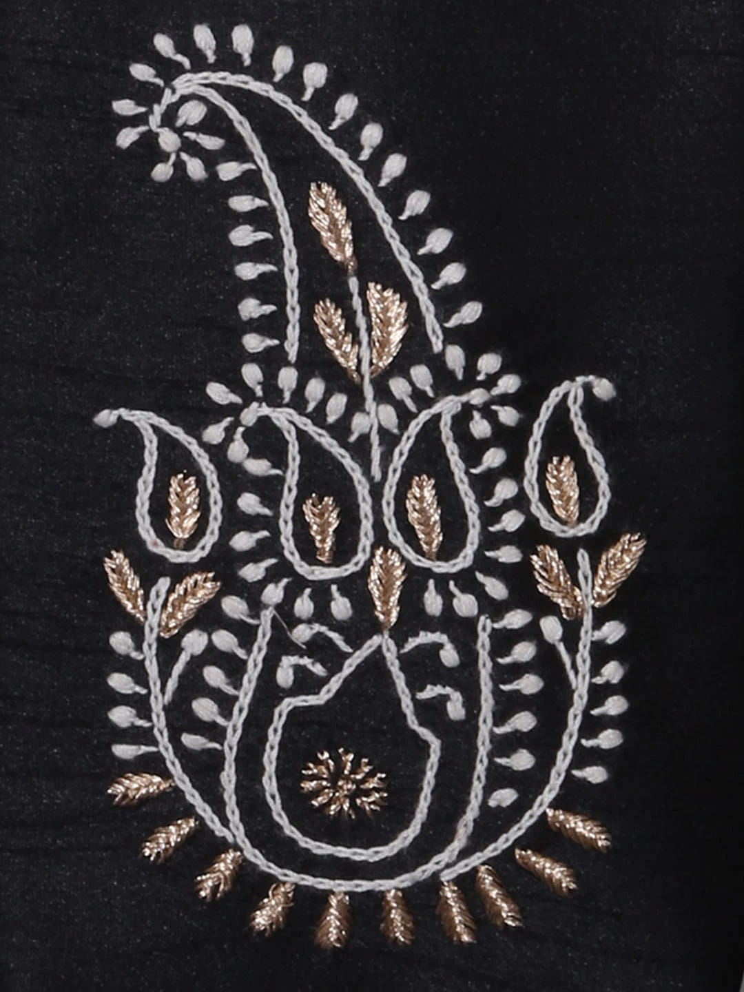 Ada Hand Embroidered Black Silk Lucknowi Chikankari Mobile Pouch With Zari Work 01A384602