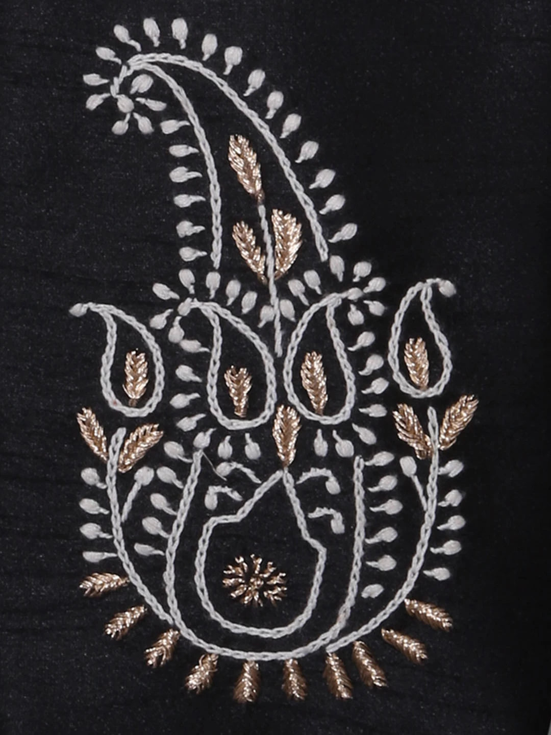 Ada Hand Embroidered Black Silk Lucknowi Chikankari Mobile Pouch With Zari Work 01A384602