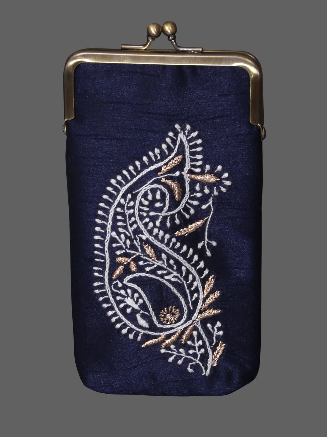 Ada Hand Embroidered Blue Silk Lucknowi Chikankari Mobile Cover With Zari Work 01A384605