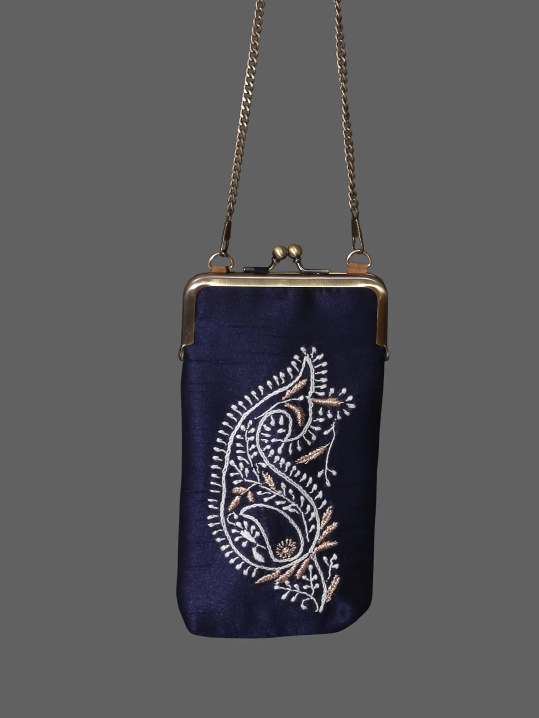 Ada Hand Embroidered Blue Silk Lucknowi Chikankari Mobile Cover With Zari Work 01A384605