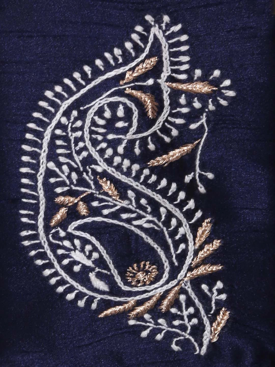 Ada Hand Embroidered Blue Silk Lucknowi Chikankari Mobile Cover With Zari Work 01A384605
