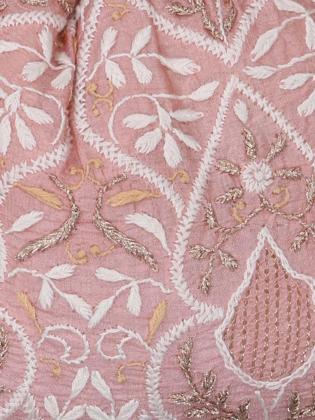 Ada Hand Embroidered Pastel Peach Silk Lucknowi Chikankari Potli Bag With Zari Work 01A410767