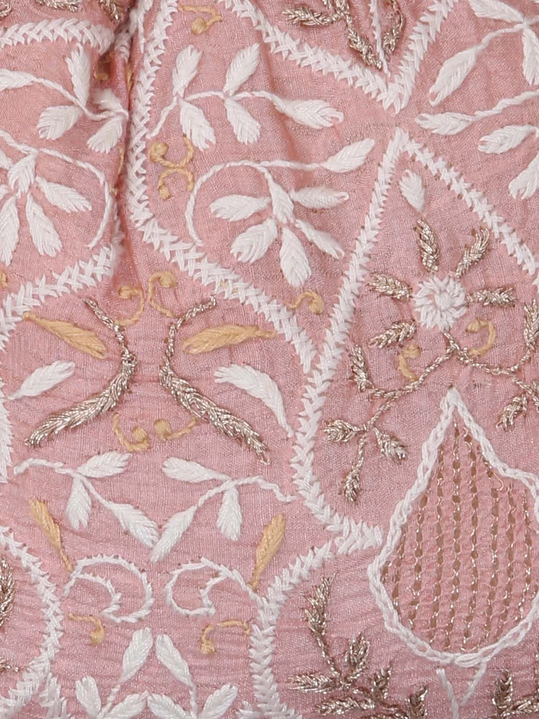 Ada Hand Embroidered Pastel Peach Silk Lucknowi Chikankari Potli Bag With Zari Work 01A410767