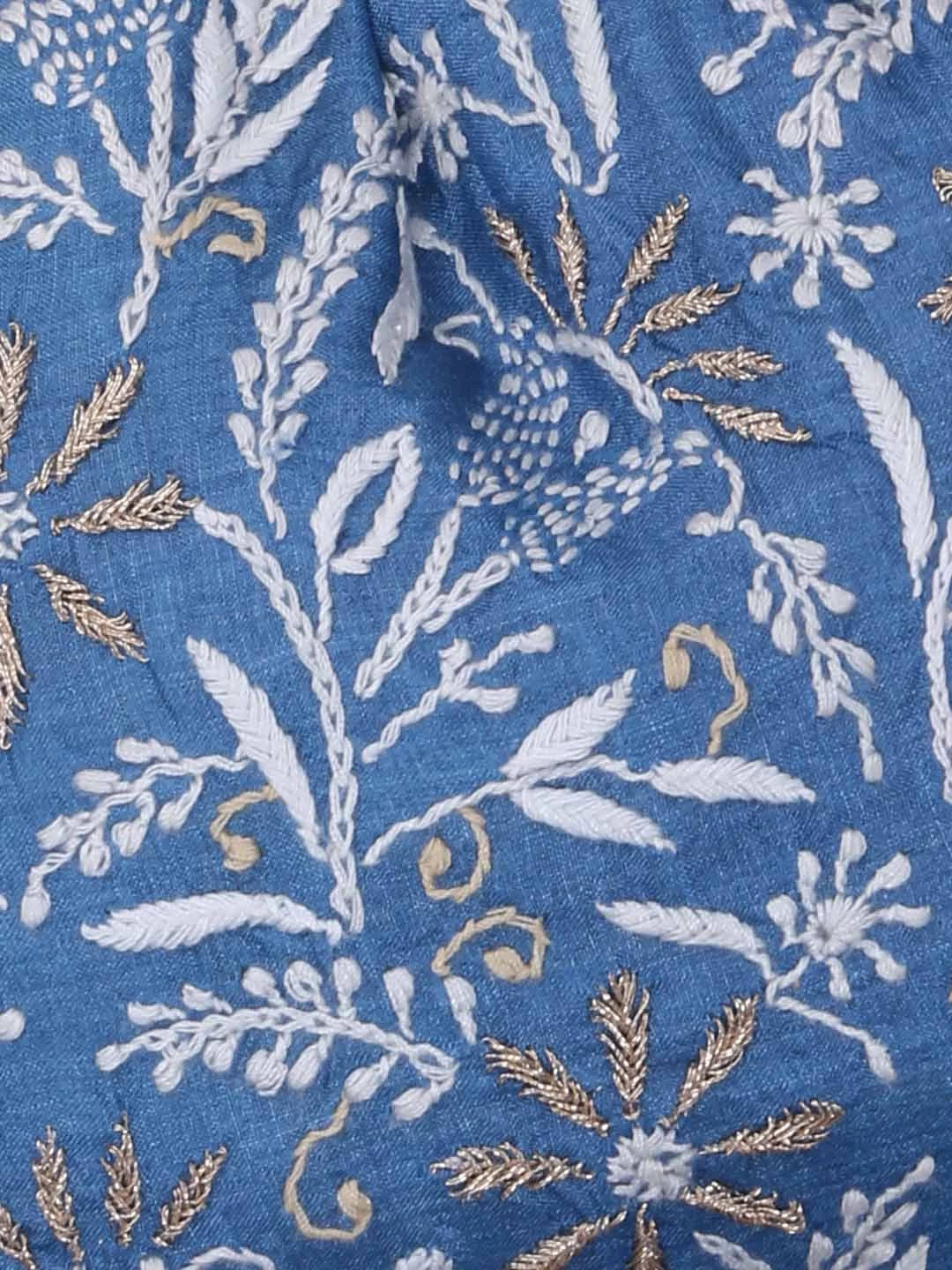 Ada Hand Embroidered Celadon Blue Silk Lucknowi Chikankari Potli Bag With Zari Work 01A410768