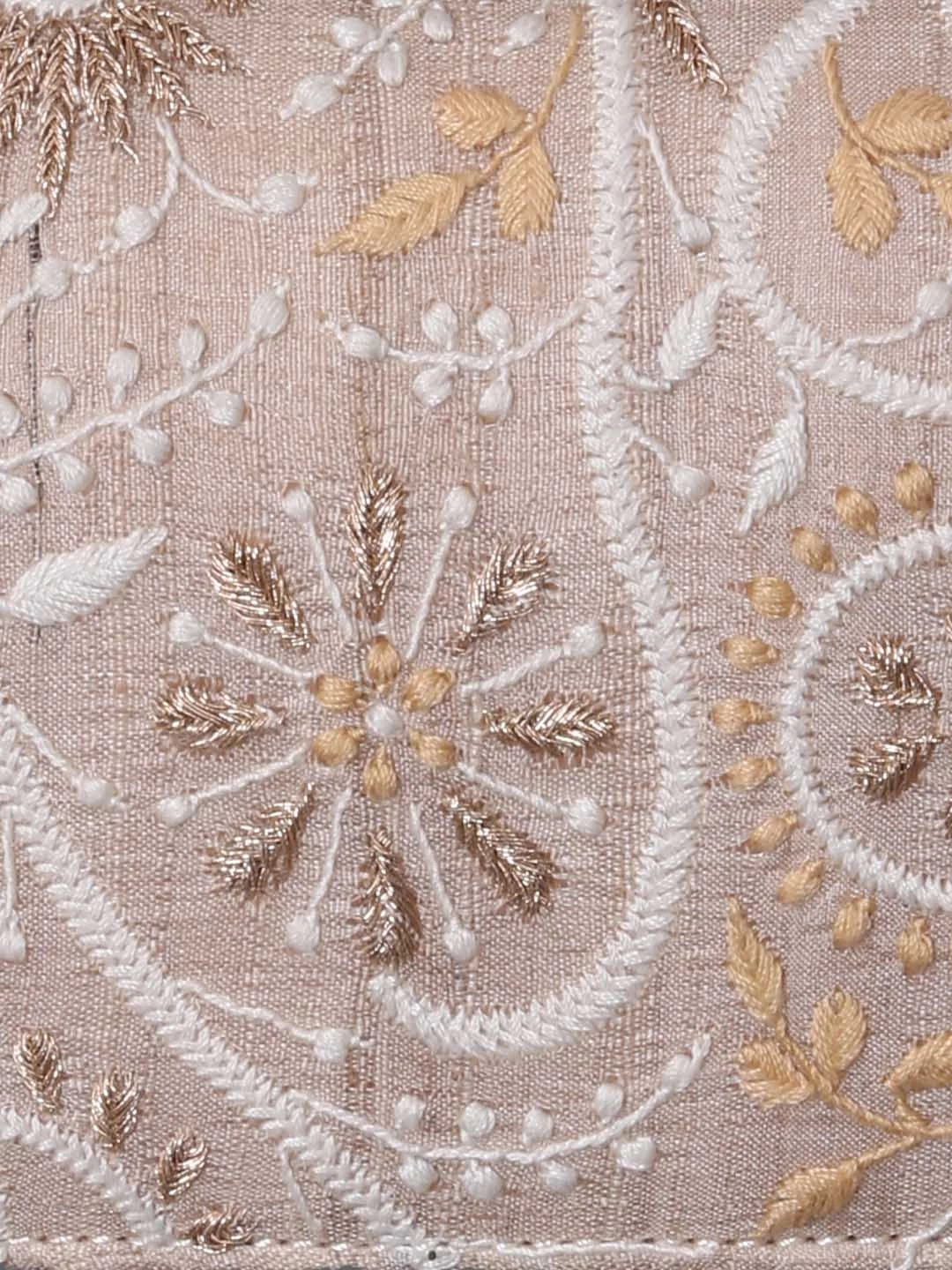 Ada Hand Embroidered Fawn Silk Lucknowi Chikankari Clutch With Zari Work 01A410806