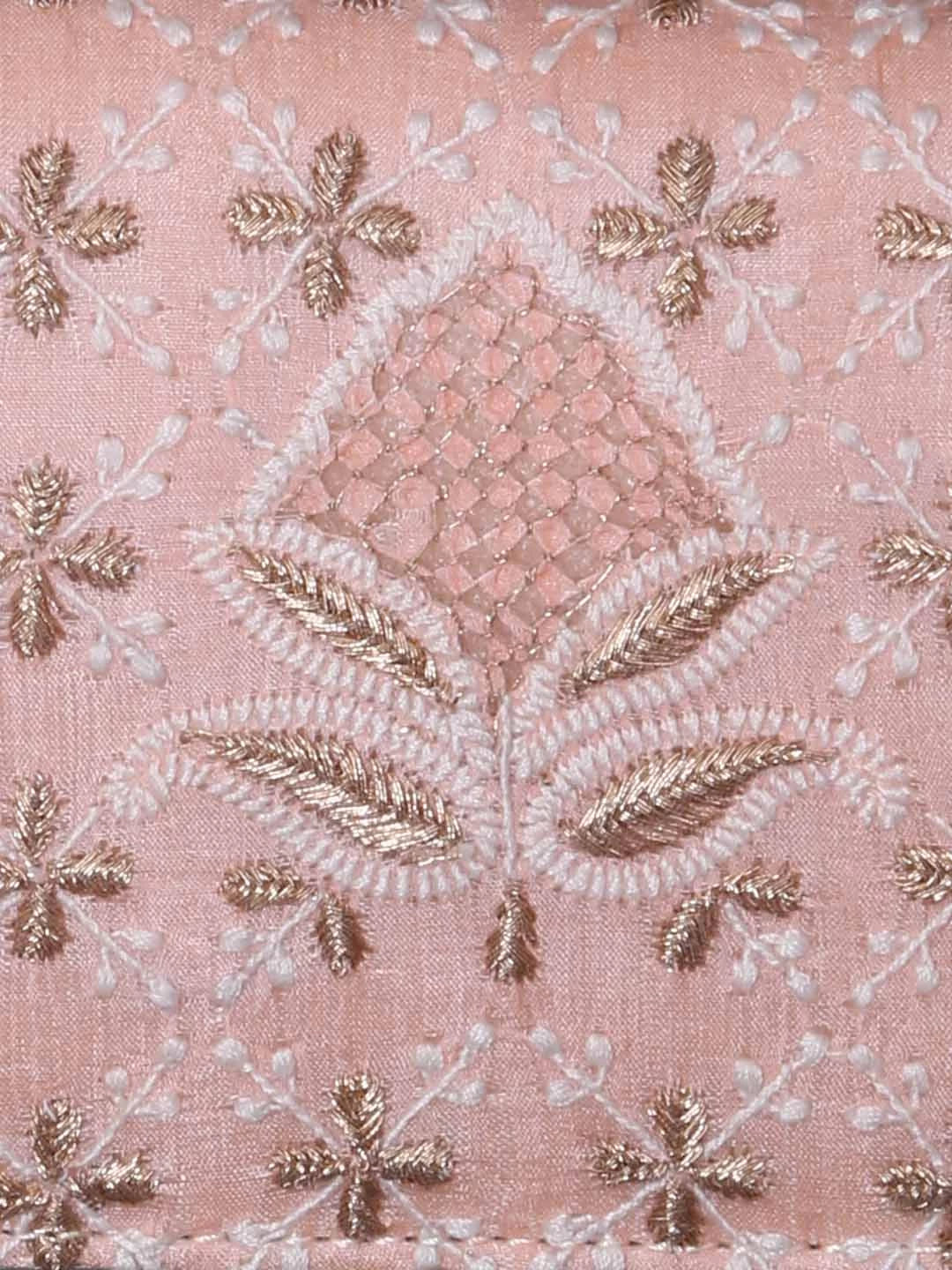 Ada Hand Embroidered Peach Silk Lucknowi Chikankari Clutch With Zari Work 01A410800