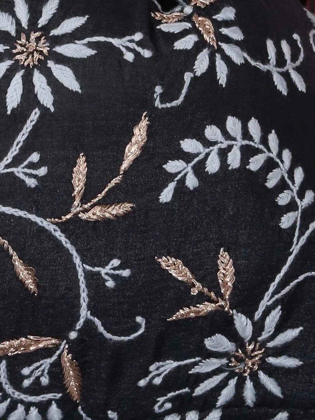 Ada Hand Embroidered Matte Black Silk Lucknowi Chikankari Potli Bag With Zari Work 01A410764