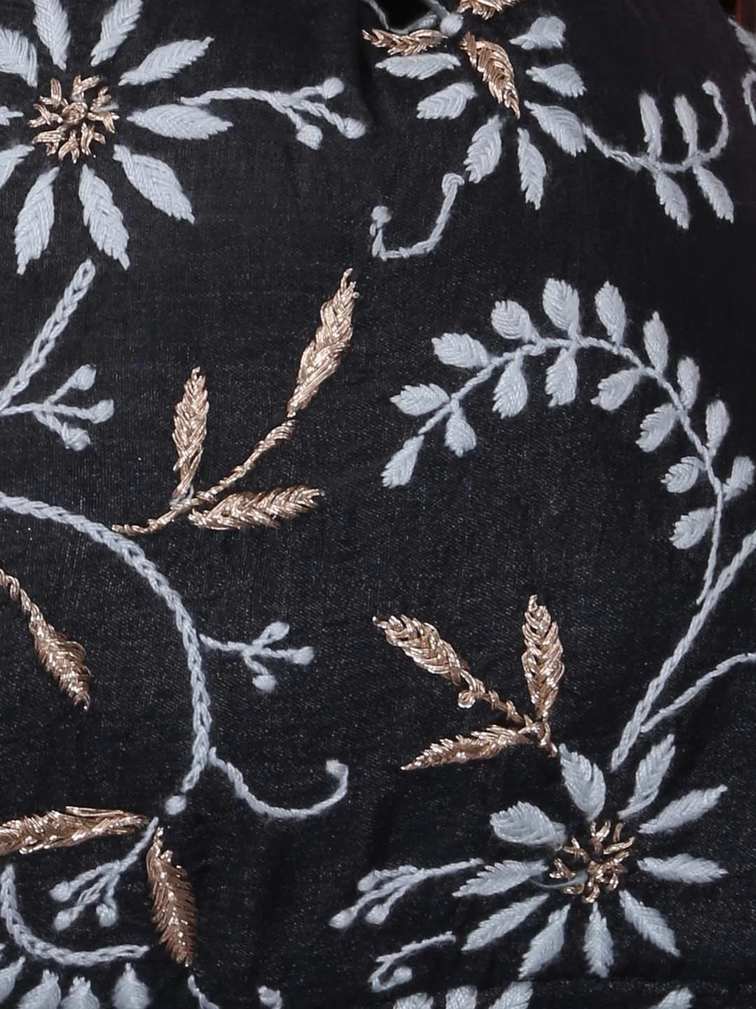 Ada Hand Embroidered Matte Black Silk Lucknowi Chikankari Potli Bag With Zari Work 01A410764