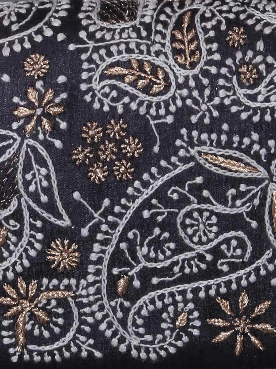 Ada Hand Embroidered Jed Black Silk Lucknowi Chikankari Clutch With Zari Work 01A393668