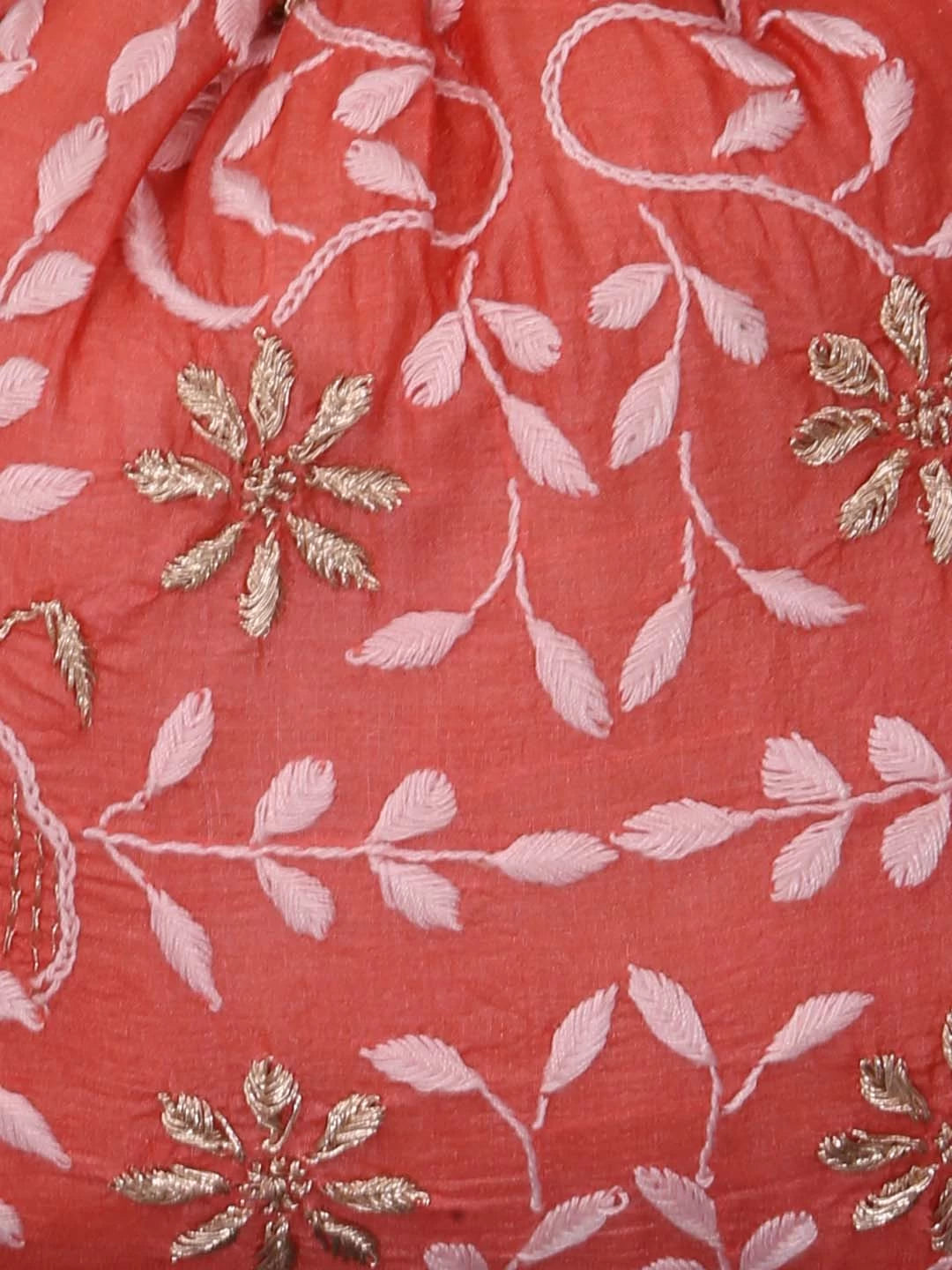 Ada Hand Embroidered Coral Pink Silk Lucknowi Chikankari Potli Bag With Zari Work 01A410766