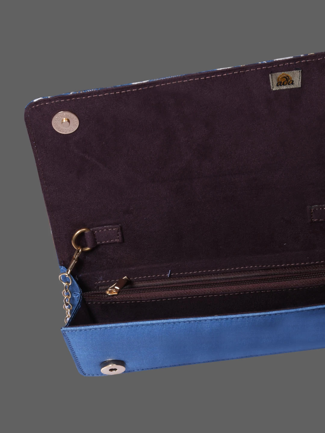 Ada Hand Embroidered Celadon Blue Silk Lucknowi Chikankari Clutch With Zari Work 01A410804