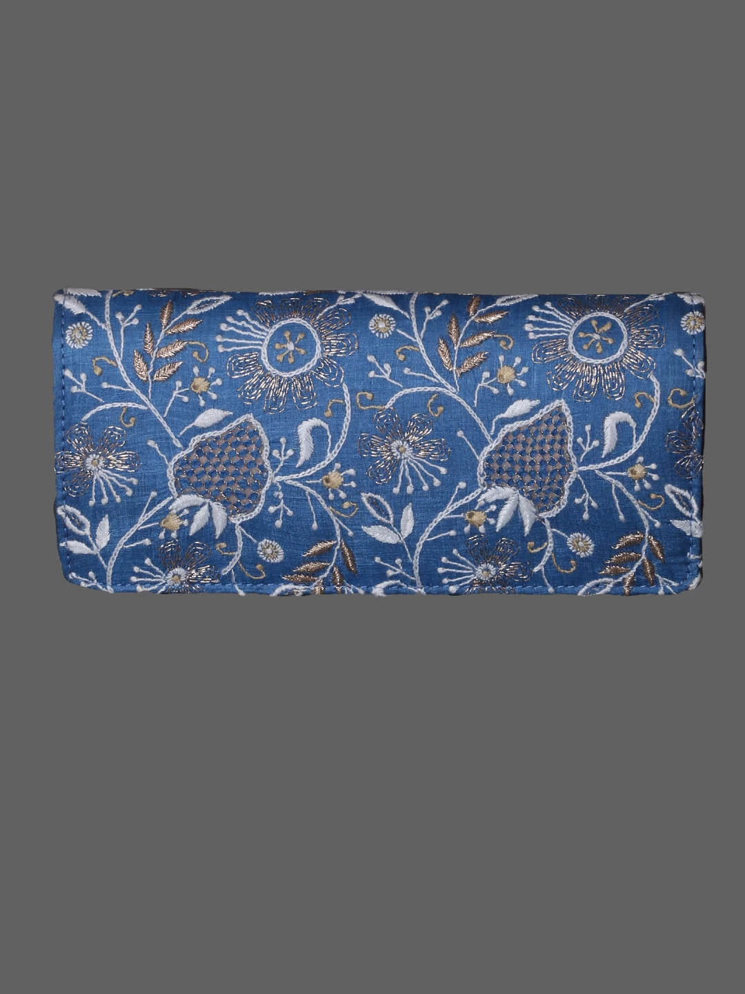 Ada Hand Embroidered Celadon Blue Silk Lucknowi Chikankari Clutch With Zari Work 01A410804