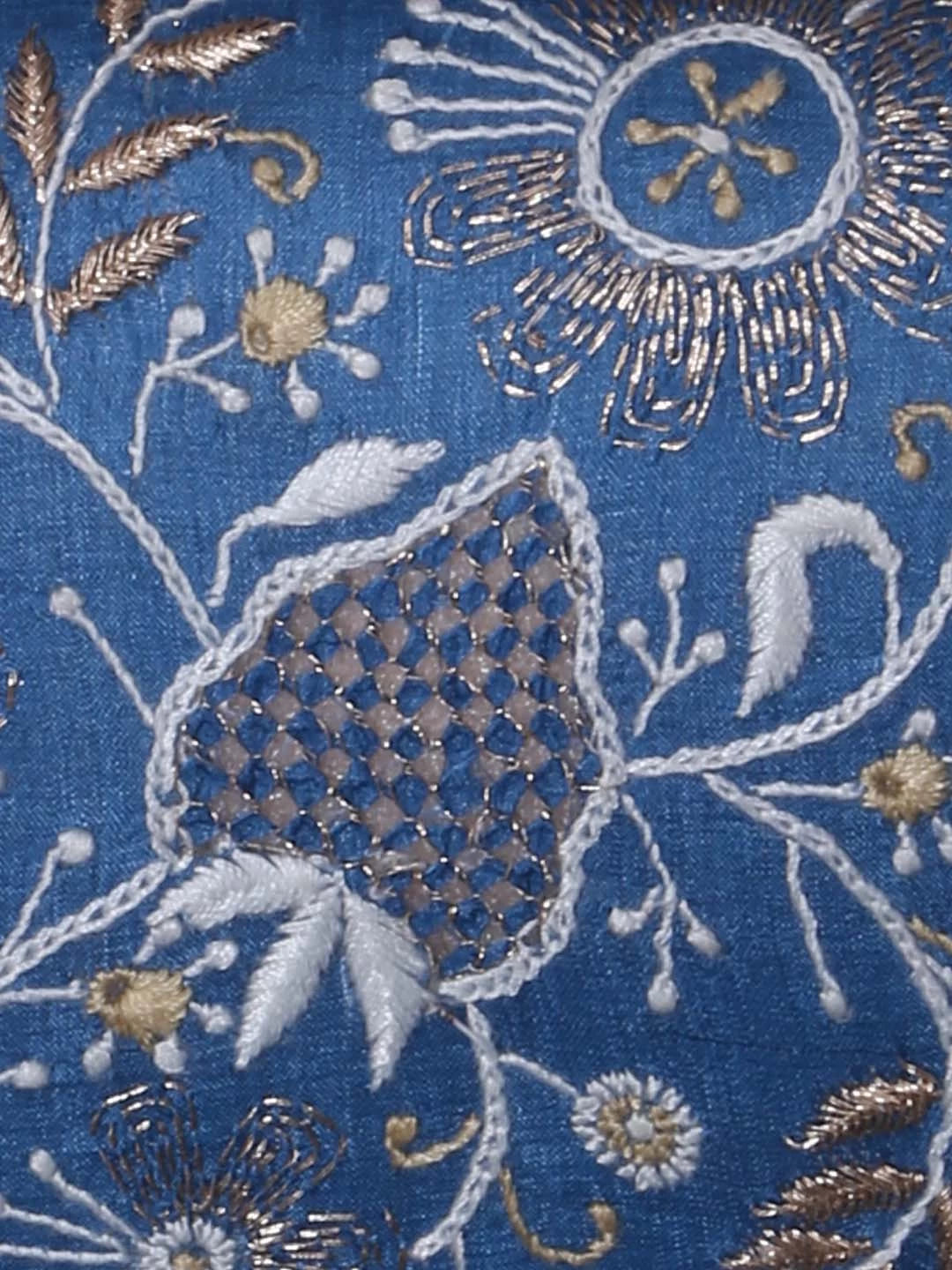 Ada Hand Embroidered Celadon Blue Silk Lucknowi Chikankari Clutch With Zari Work 01A410804