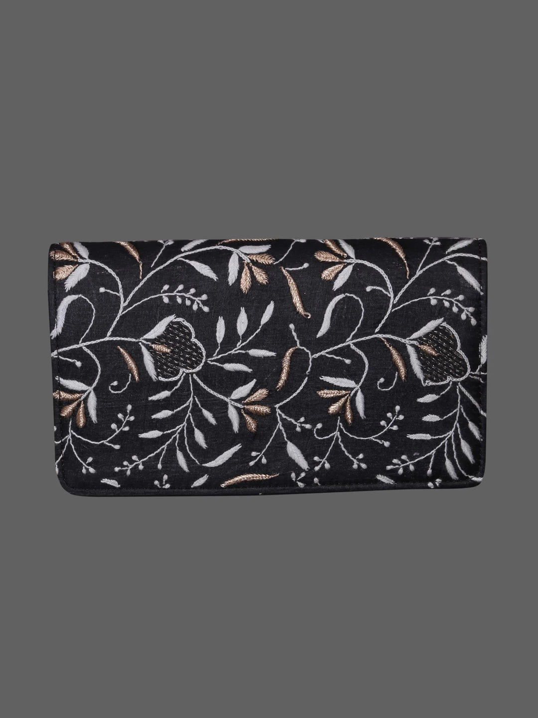 Ada Hand Embroidered Jed Black Silk Lucknowi Chikankari Clutch With Zari Work 01A410771