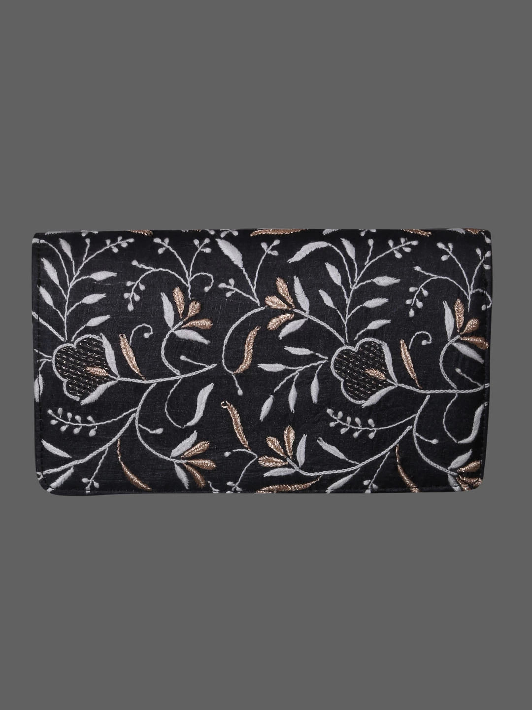 Ada Hand Embroidered Jed Black Silk Lucknowi Chikankari Clutch With Zari Work 01A410771