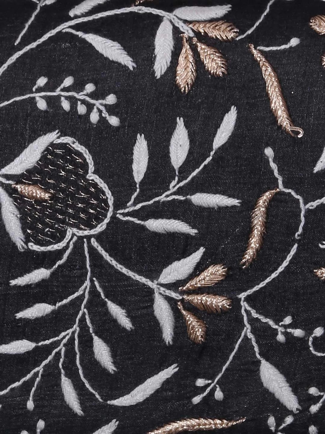 Ada Hand Embroidered Jed Black Silk Lucknowi Chikankari Clutch With Zari Work 01A410771