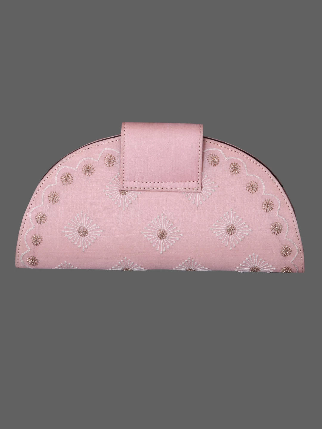 Ada Hand Embroidered Lemonade Pink Silk Lucknowi Chikankari Clutch With Zari Work 01A398289