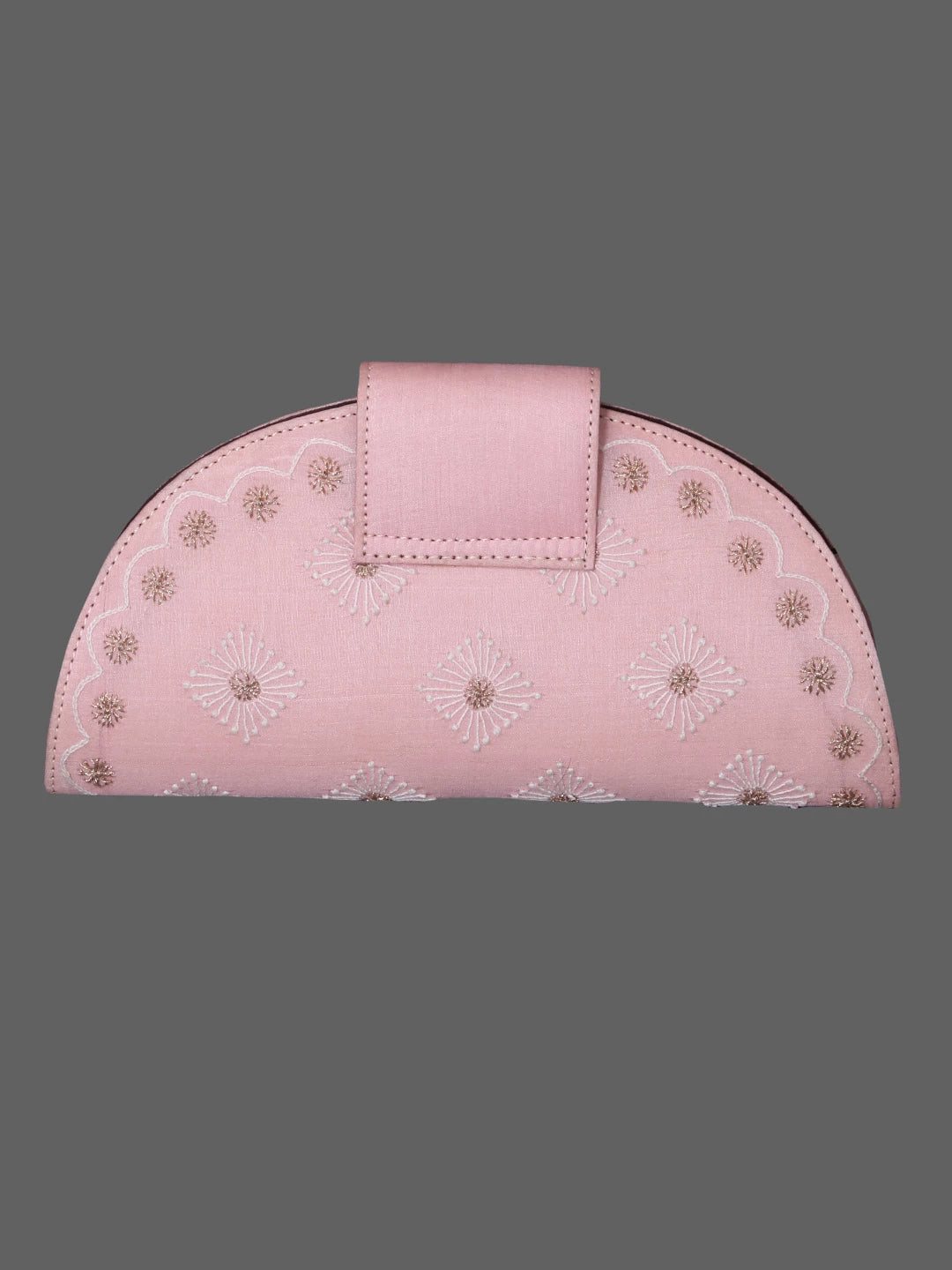 Ada Hand Embroidered Lemonade Pink Silk Lucknowi Chikankari Clutch With Zari Work 01A398289