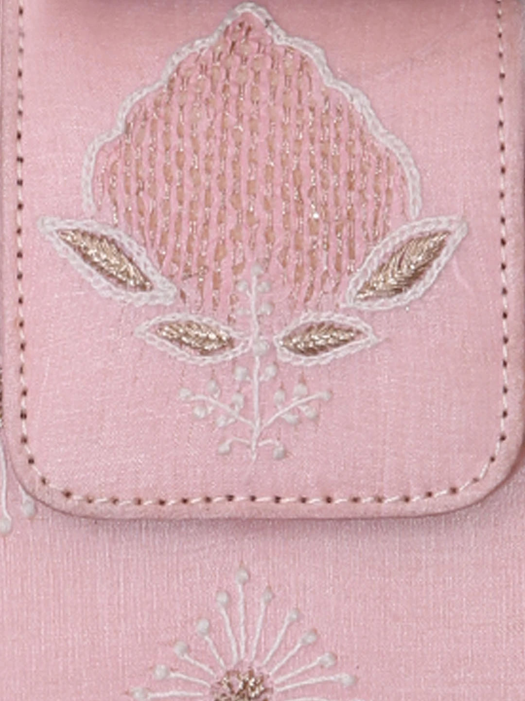 Ada Hand Embroidered Lemonade Pink Silk Lucknowi Chikankari Clutch With Zari Work 01A398289