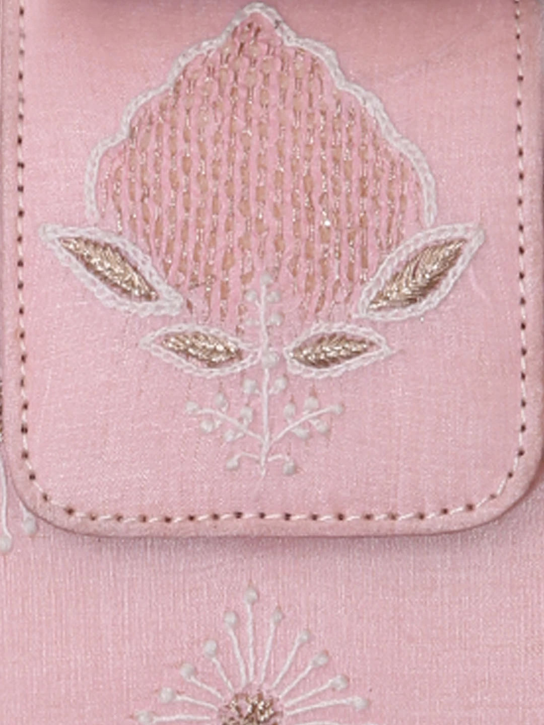 Ada Hand Embroidered Lemonade Pink Silk Lucknowi Chikankari Clutch With Zari Work 01A398289