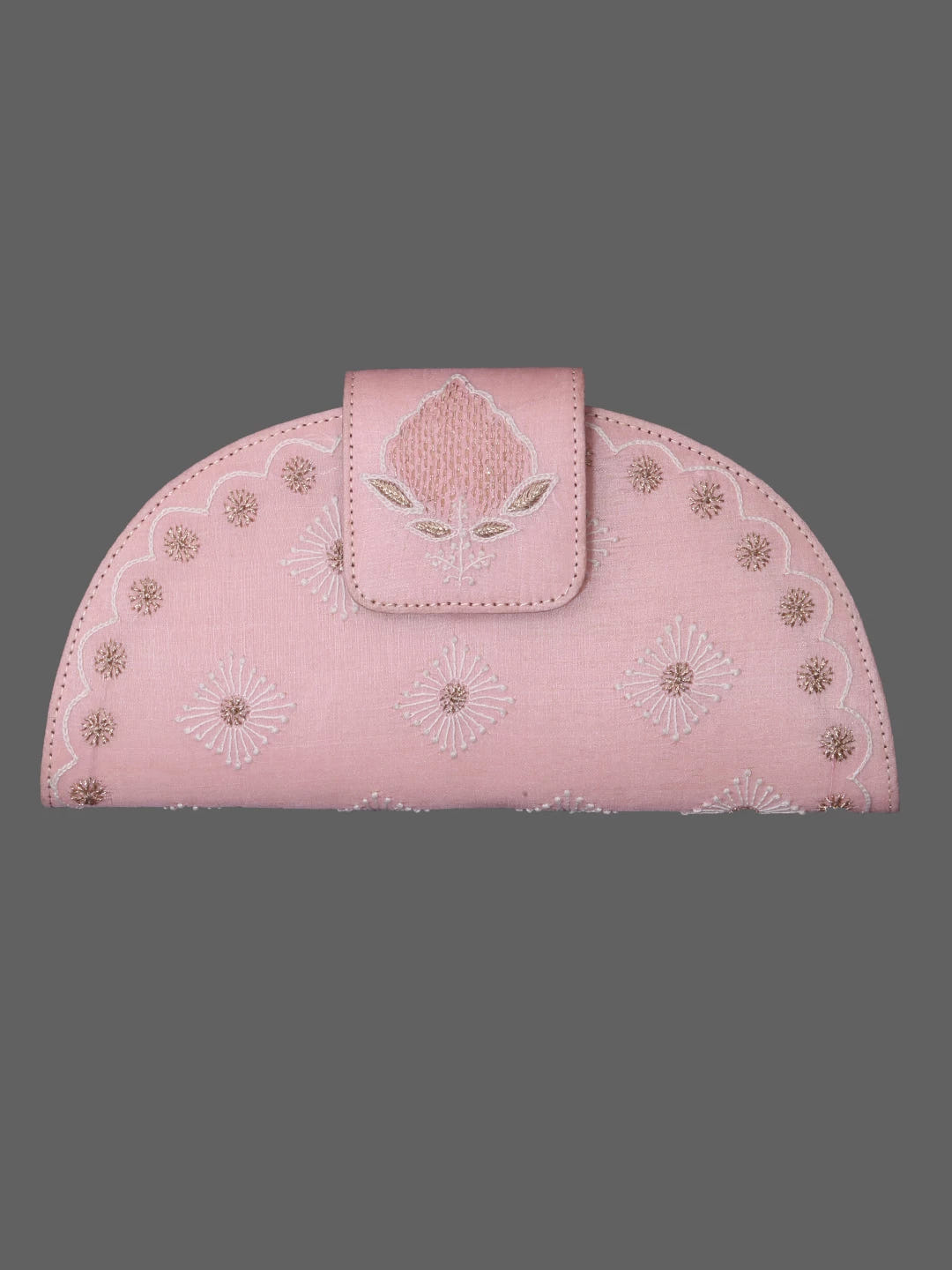 Ada Hand Embroidered Lemonade Pink Silk Lucknowi Chikankari Clutch With Zari Work 01A398289