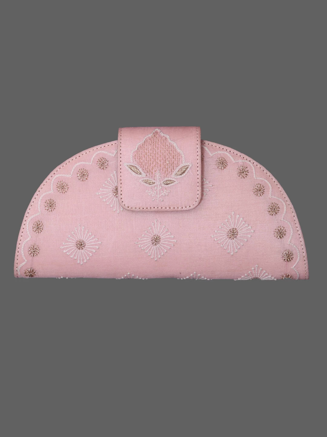 Ada Hand Embroidered Lemonade Pink Silk Lucknowi Chikankari Clutch With Zari Work 01A398289