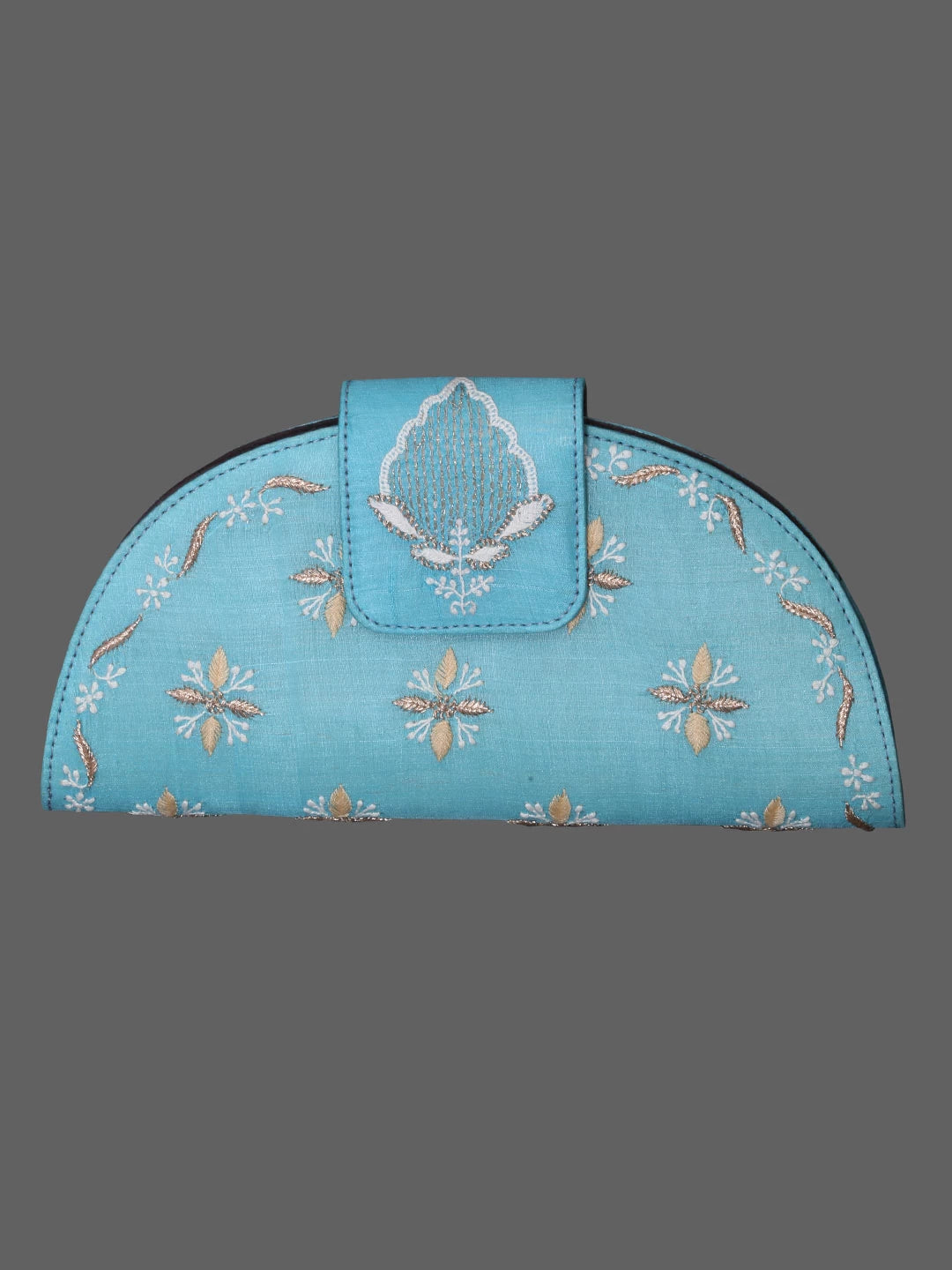 Ada Hand Embroidered Cyan Blue Silk Lucknowi Chikankari Clutch With Zari Work 01A398286