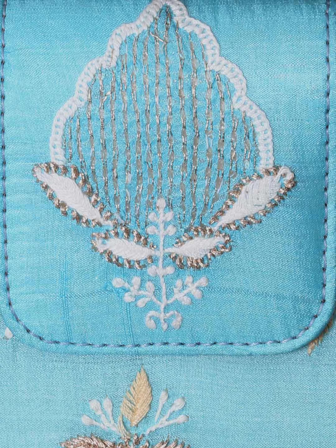 Ada Hand Embroidered Cyan Blue Silk Lucknowi Chikankari Clutch With Zari Work 01A398286