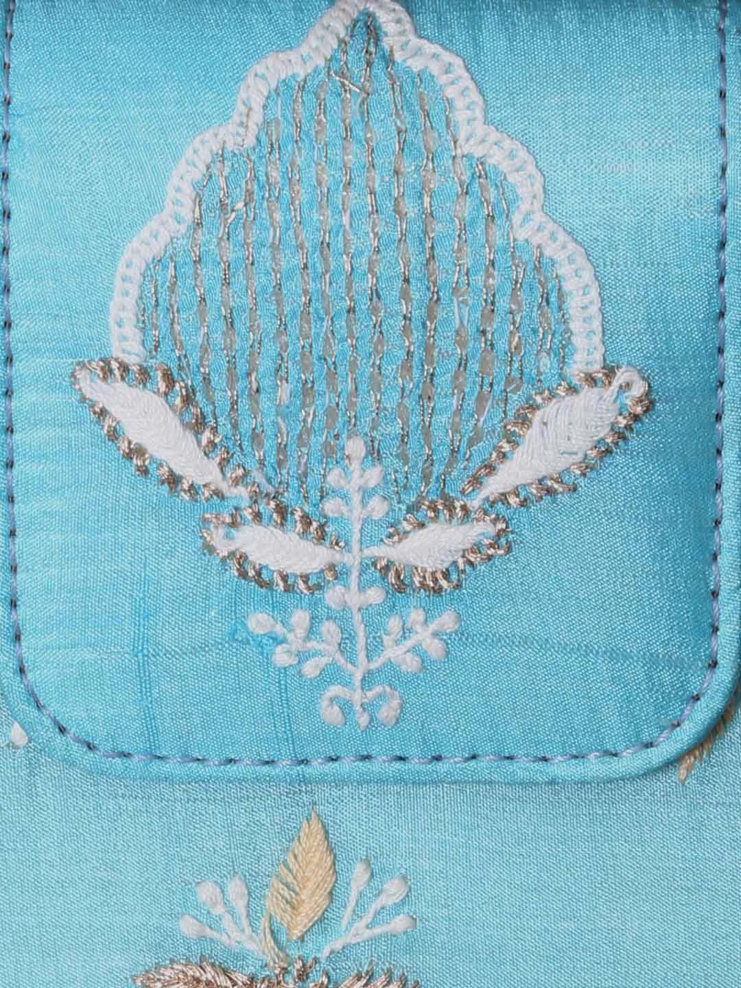 Ada Hand Embroidered Cyan Blue Silk Lucknowi Chikankari Clutch With Zari Work 01A398286
