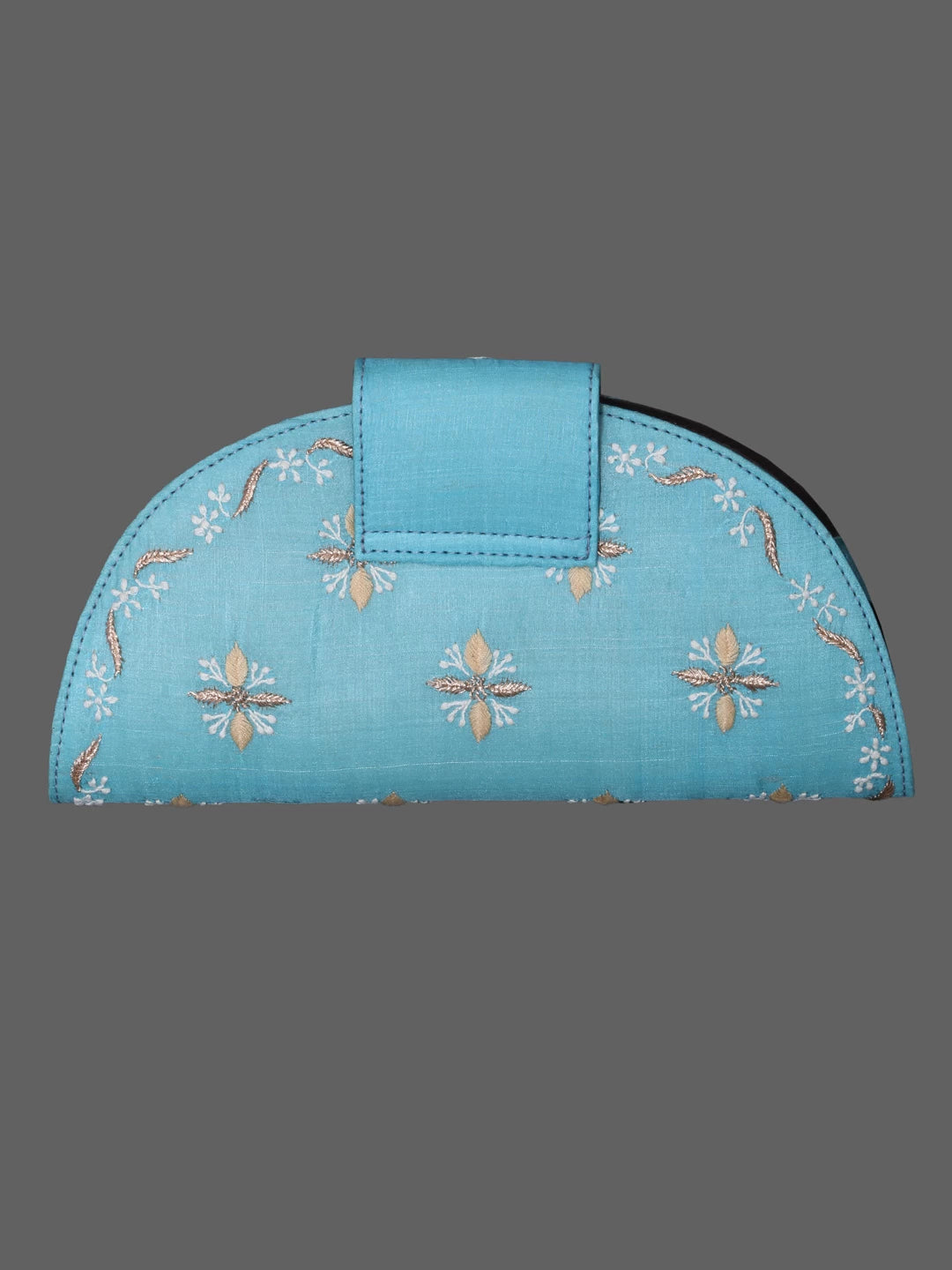 Ada Hand Embroidered Cyan Blue Silk Lucknowi Chikankari Clutch With Zari Work 01A398286