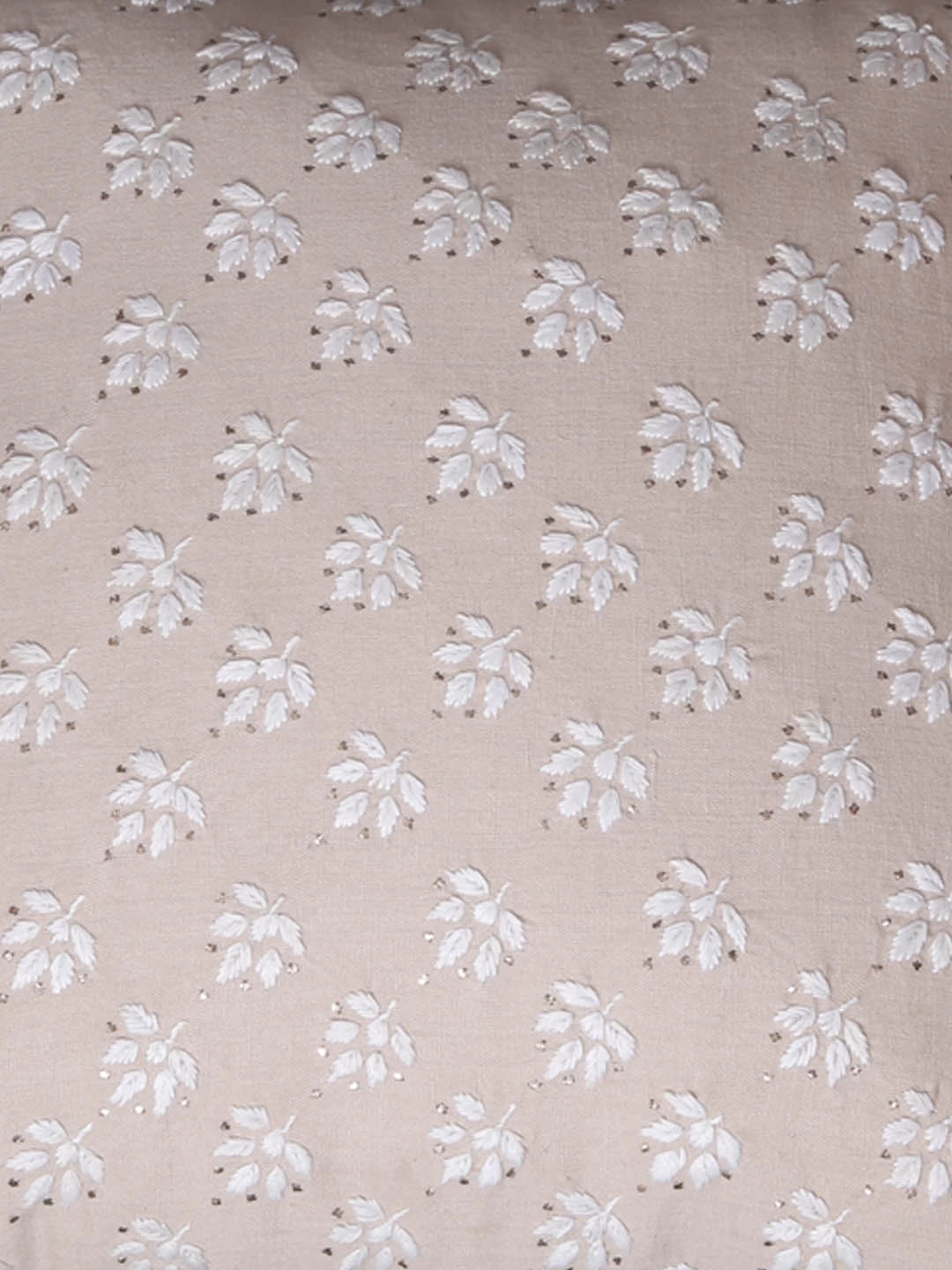 Ada Hand Embroidered Fawn Cotton Lucknowi Chikankari Cushion Cover With Muqaish Work 01A345502