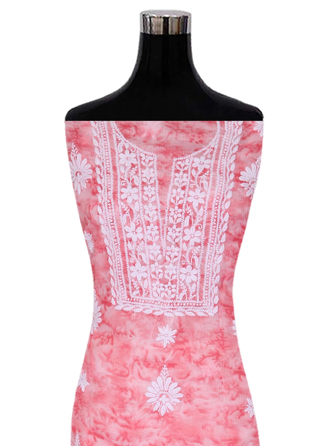 Ada Hand Embroidered Pink Kota Lucknowi Chikankari Unstitched Kurta Dupatta Set 01A389435