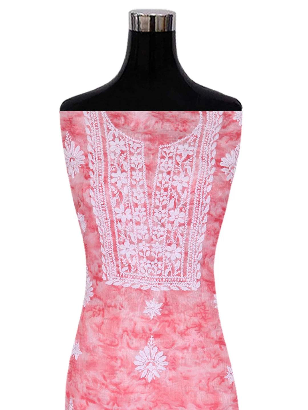Ada Hand Embroidered Pink Kota Lucknowi Chikankari Unstitched Kurta Dupatta Set 01A389435