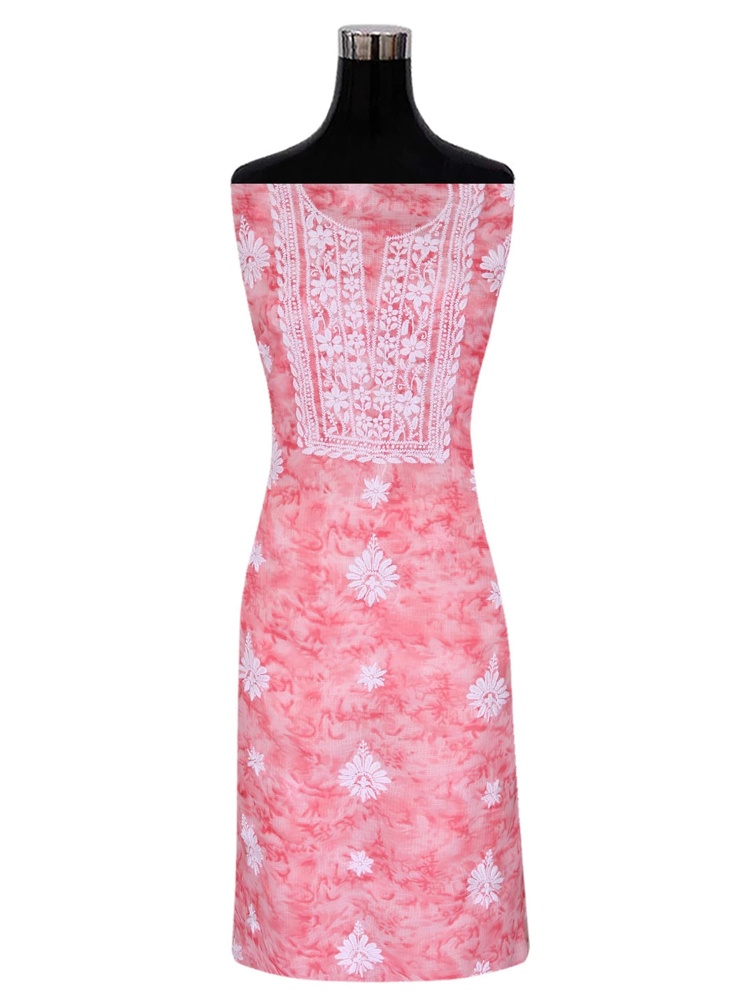 Ada Hand Embroidered Pink Kota Lucknowi Chikankari Unstitched Kurta Dupatta Set 01A389435