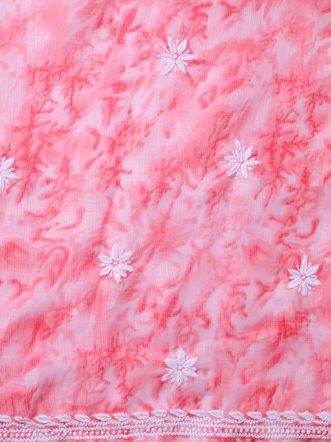 Ada Hand Embroidered Pink Kota Lucknowi Chikankari Unstitched Kurta Dupatta Set 01A389435