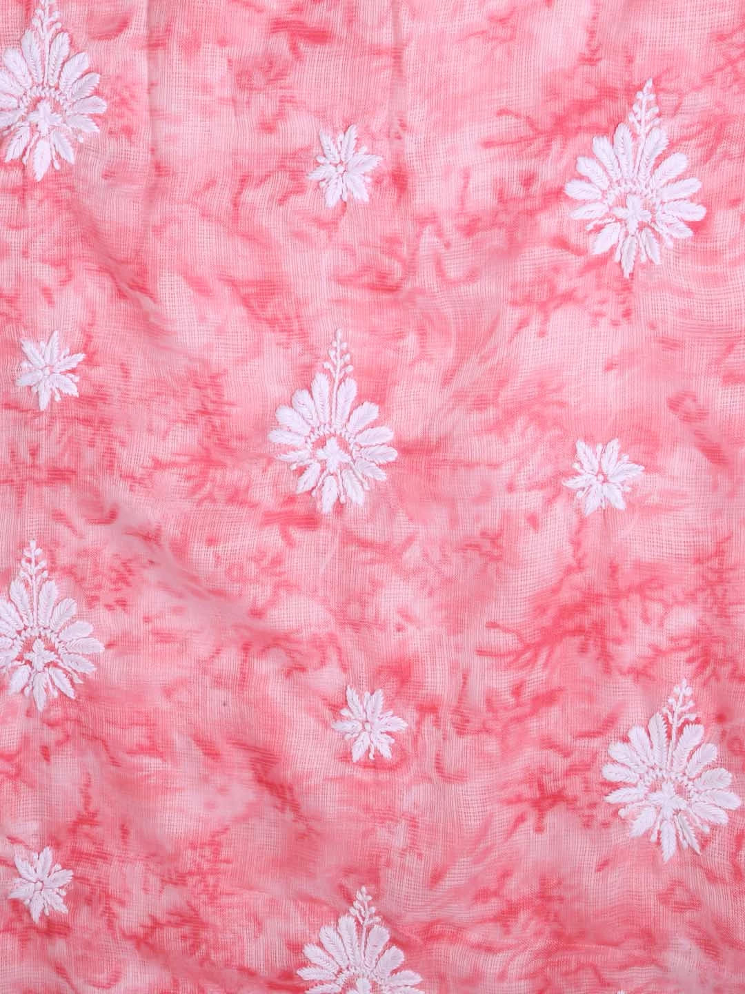 Ada Hand Embroidered Pink Kota Lucknowi Chikankari Unstitched Kurta Dupatta Set 01A389435