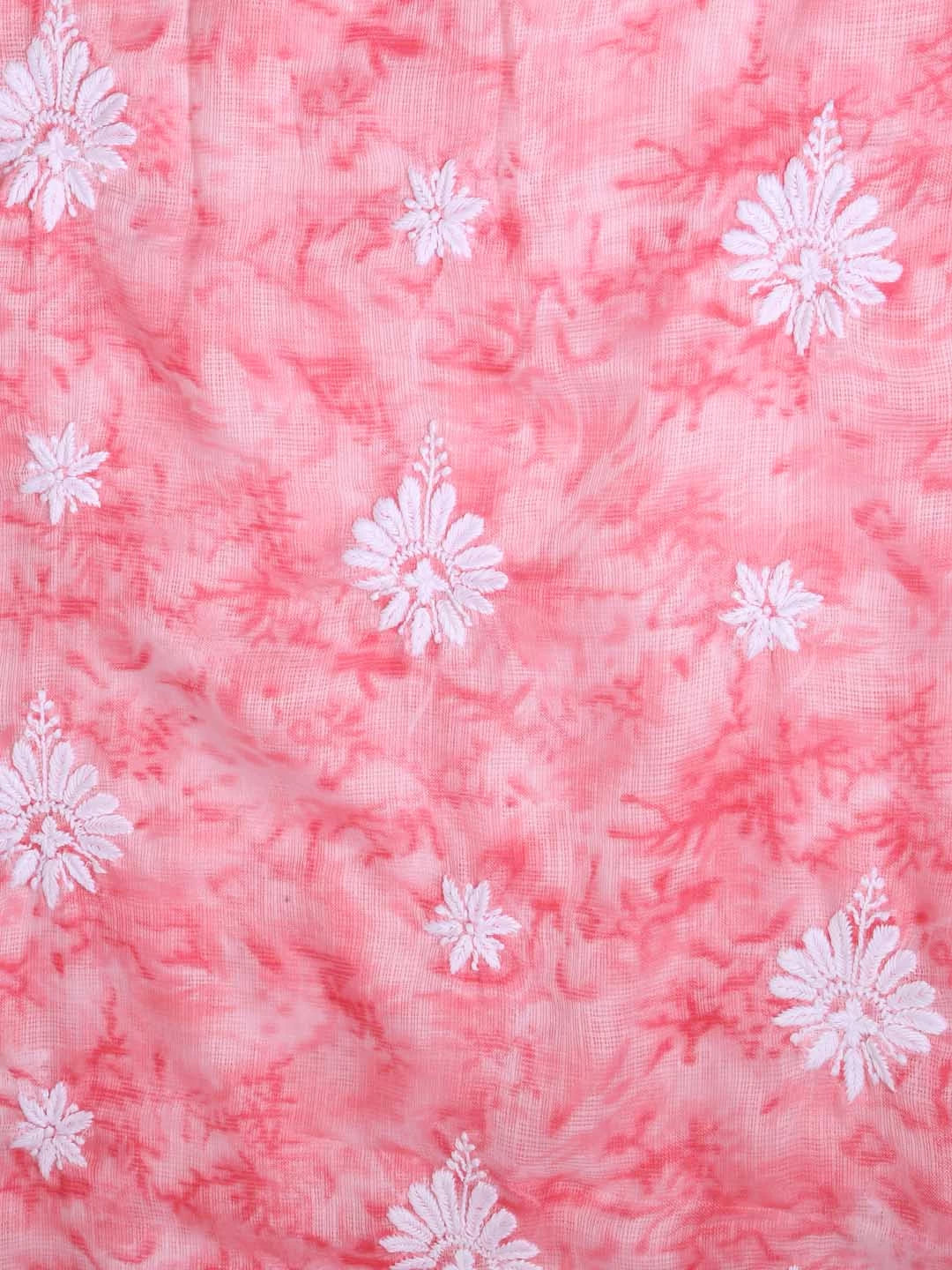 Ada Hand Embroidered Pink Kota Lucknowi Chikankari Unstitched Kurta Dupatta Set 01A389435