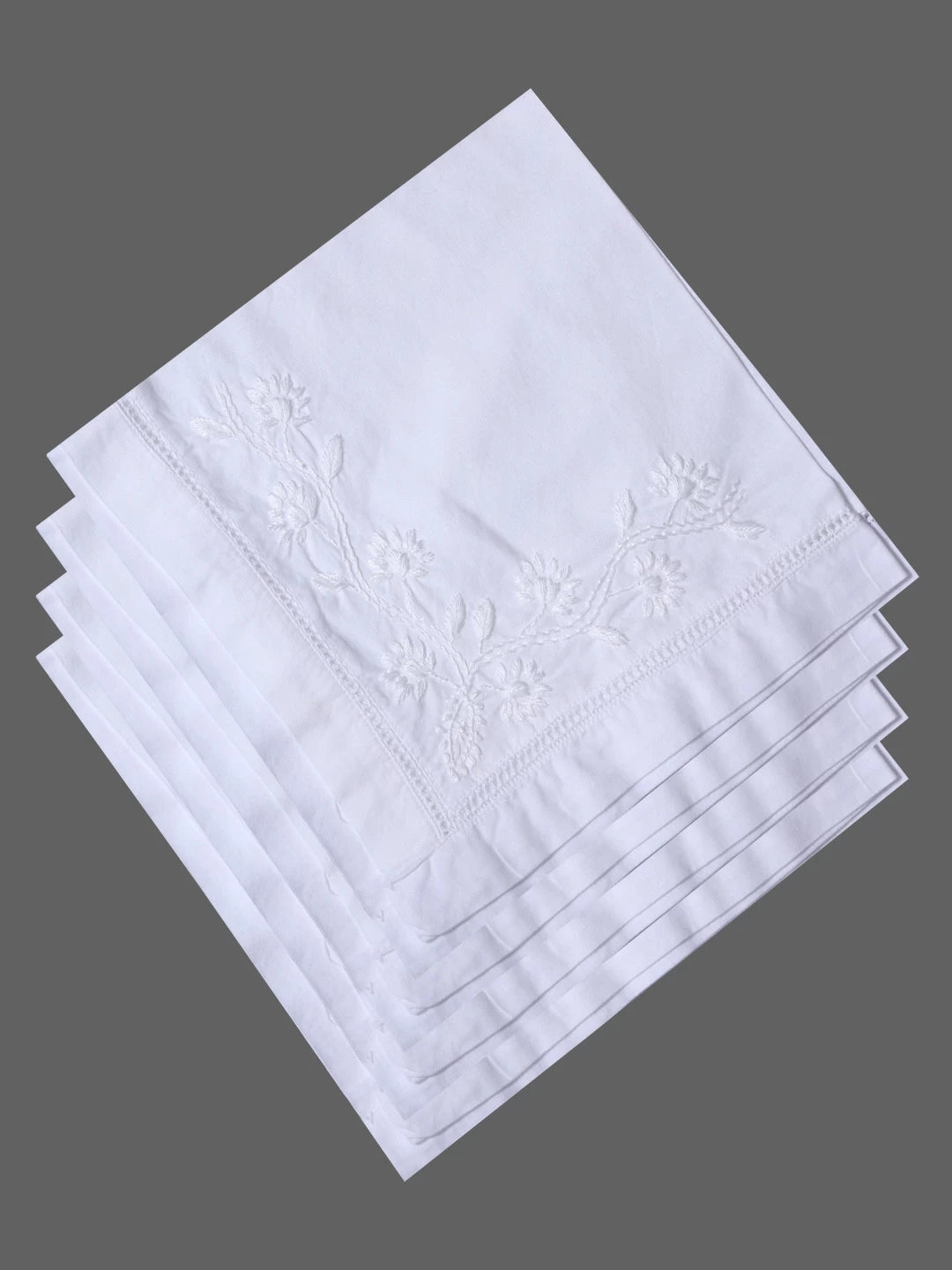 Ada Hand Embroidered White Cotton Lucknowi Chikankari Napkin Set 01A330555