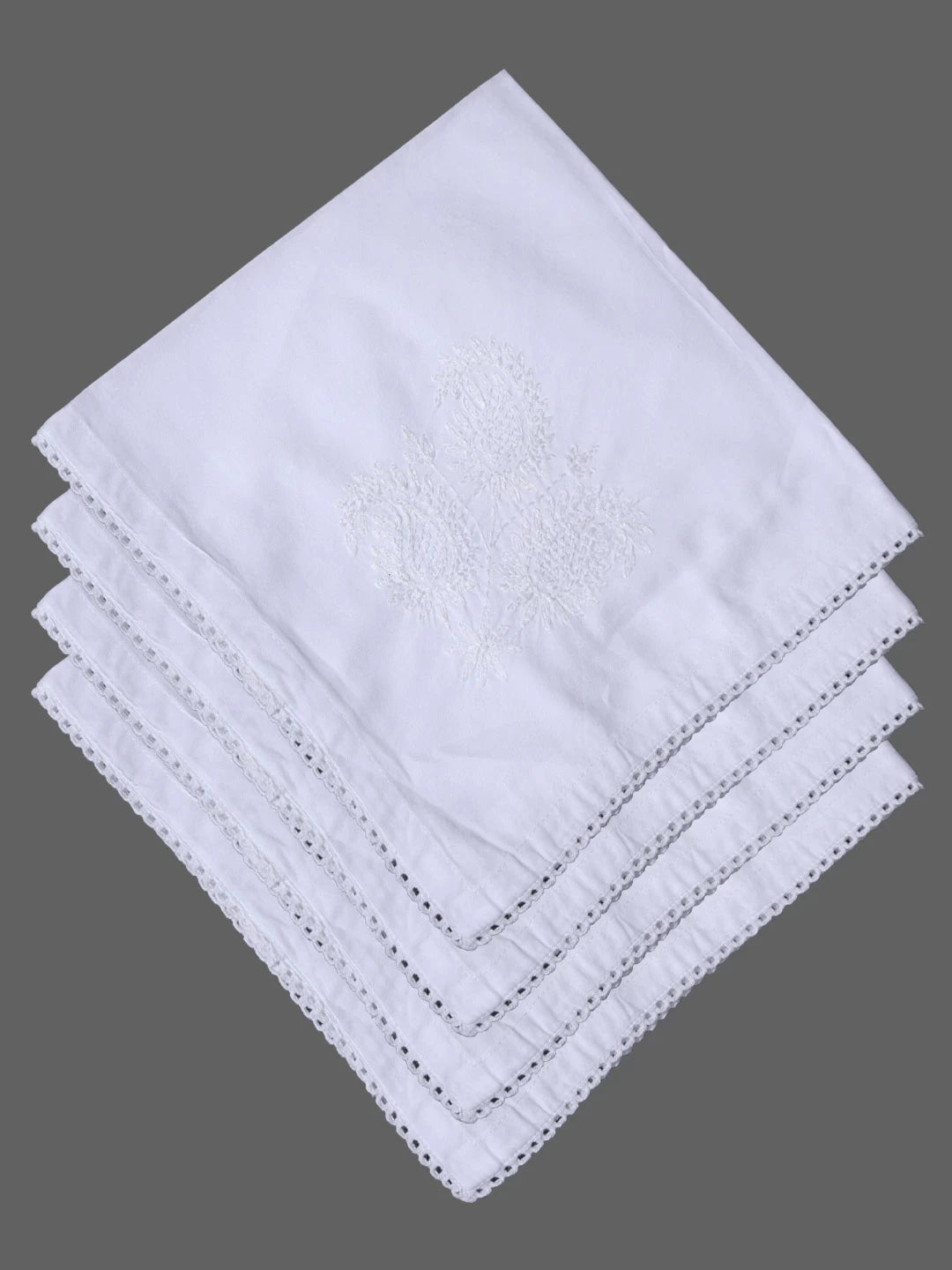 Ada Hand Embroidered White Cotton Lucknowi Chikankari Napkin Set 01A289408
