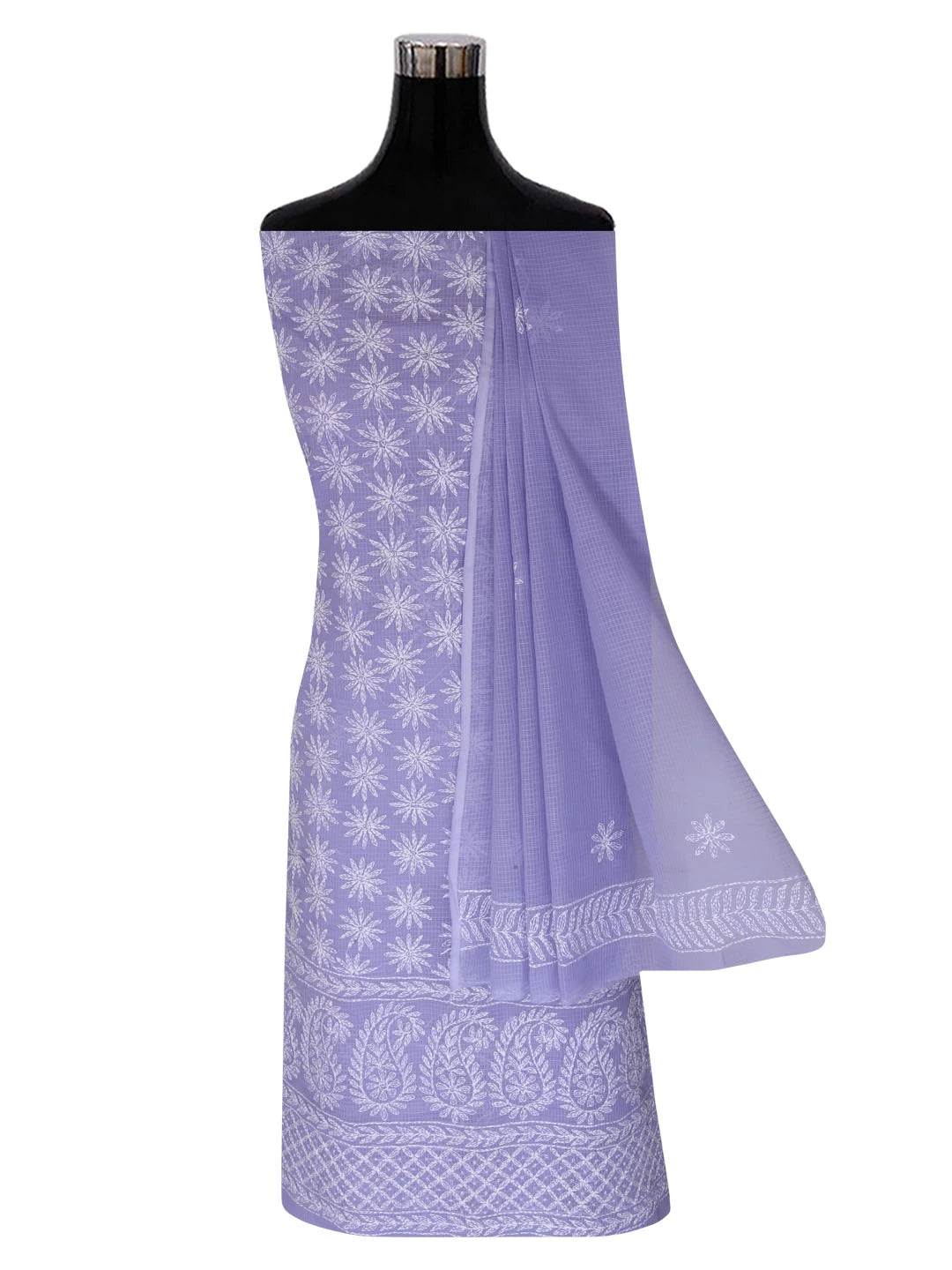 Ada Hand Embroidered Mauve Kota Lucknowi Chikankari Unstitched Kurta Dupatta Set A211273