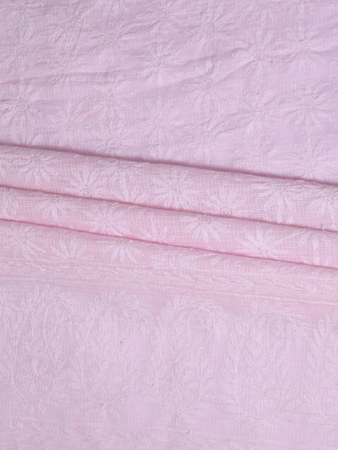 Ada Hand Embroidered Pink Kota Lucknowi Chikankari Unstitched Kurta Dupatta Set A211278