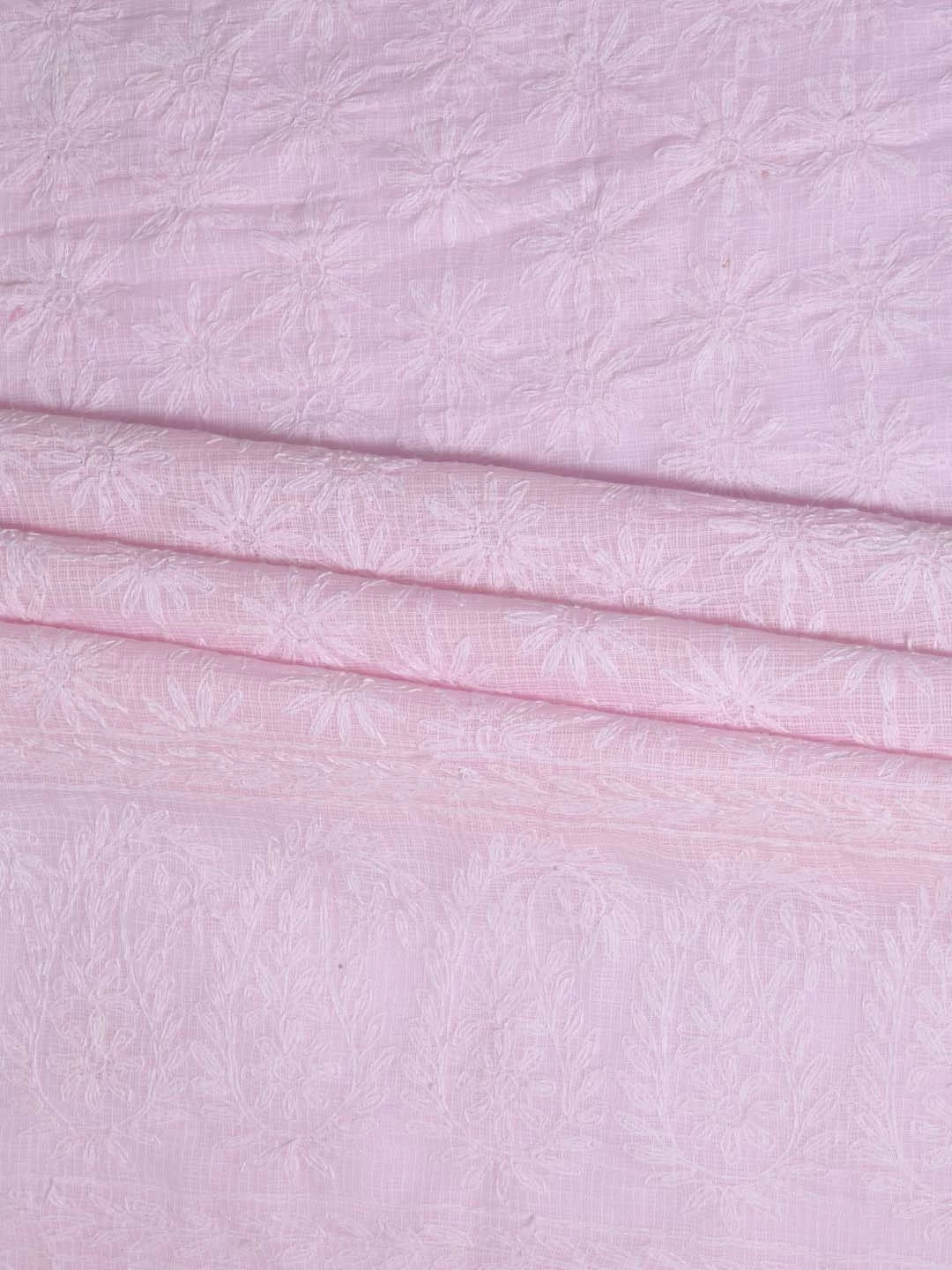 Ada Hand Embroidered Pink Kota Lucknowi Chikankari Unstitched Kurta Dupatta Set A211278
