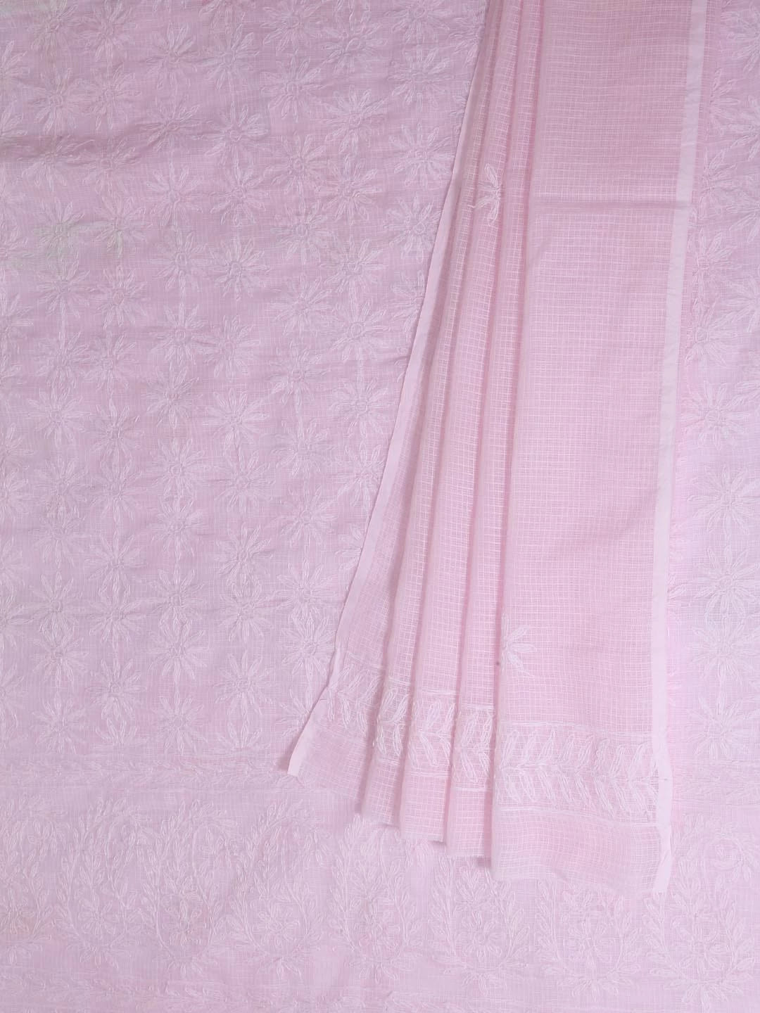 Ada Hand Embroidered Pink Kota Lucknowi Chikankari Unstitched Kurta Dupatta Set A211278