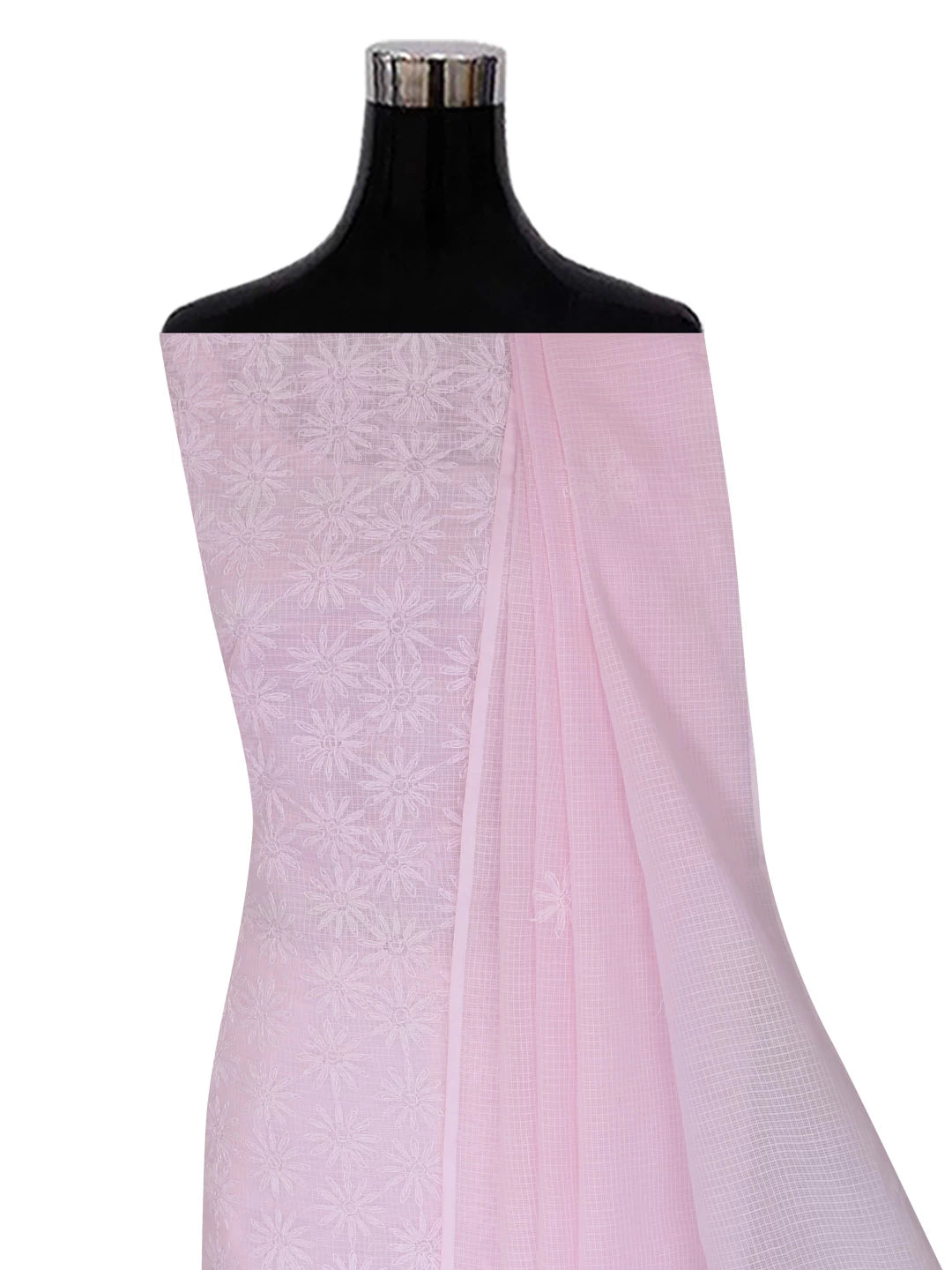 Ada Hand Embroidered Pink Kota Lucknowi Chikankari Unstitched Kurta Dupatta Set A211278